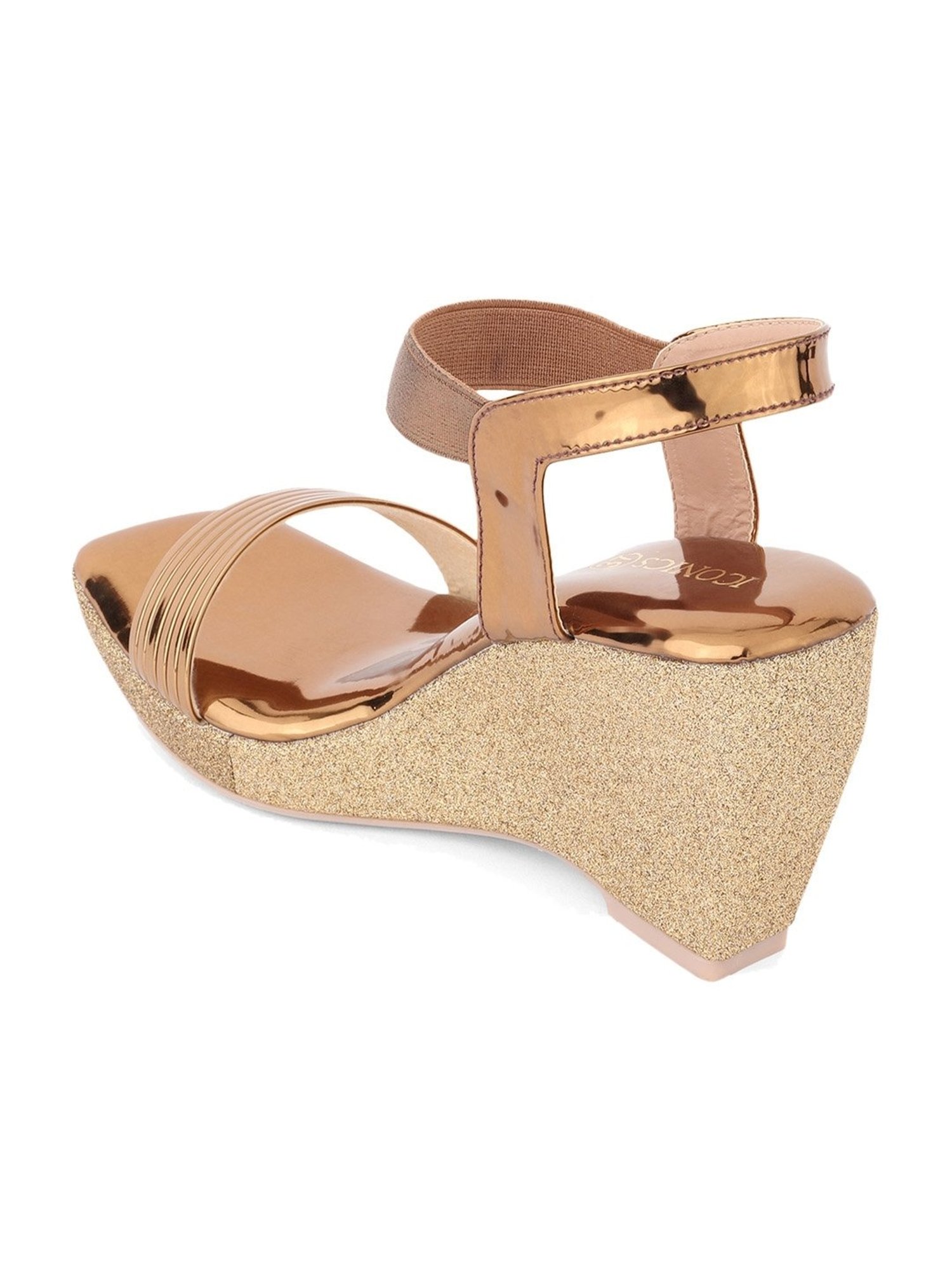 Iconics Women's Antique Gold Ankle Strap Wedges