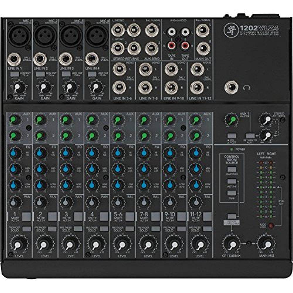 Mackie 1202VLZ4 12-Channel Compact Mixer and Accessory Bundle w/ Closed-Back Headphones, 6X Cables, and Fibertique Cloth