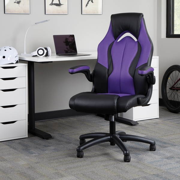 OFM Essentials Collection High-Back Racing Style Bonded Leather Gaming Chair, in Purple (ESS-3086-PUR)