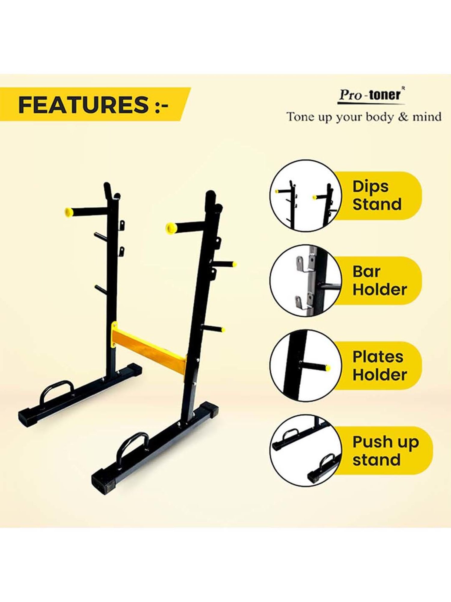 Protoner 4 in 1 Multipurpose Weight Rack (Black) Size - 25x61x20