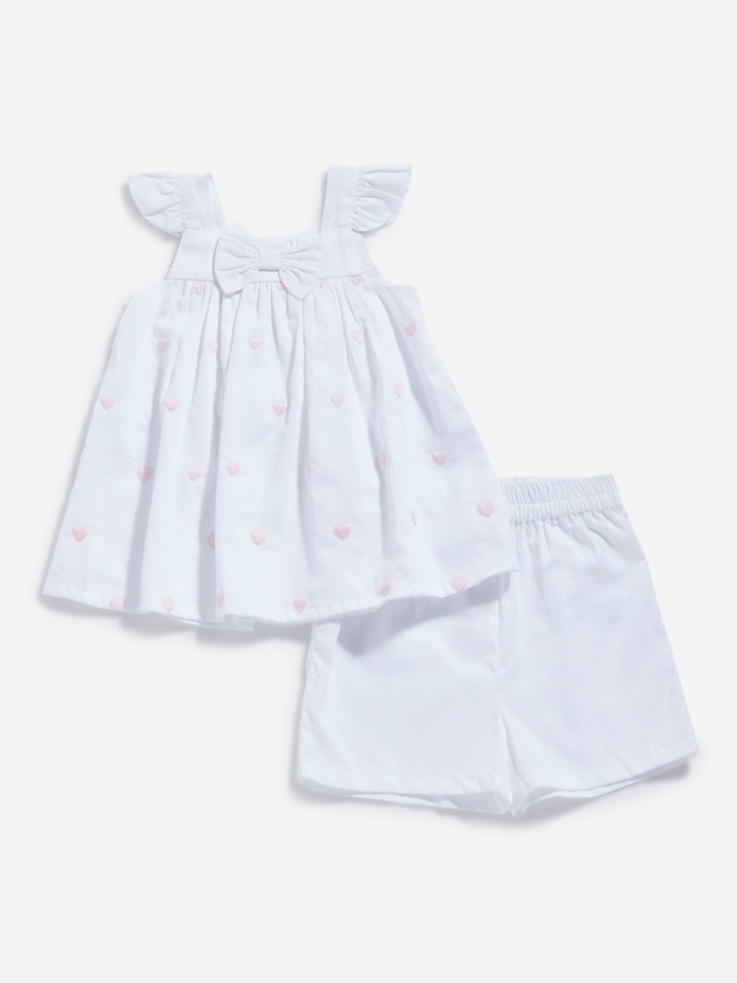 HOP Baby by Westside White Heart-Printed Top and High Rise Shorts Set