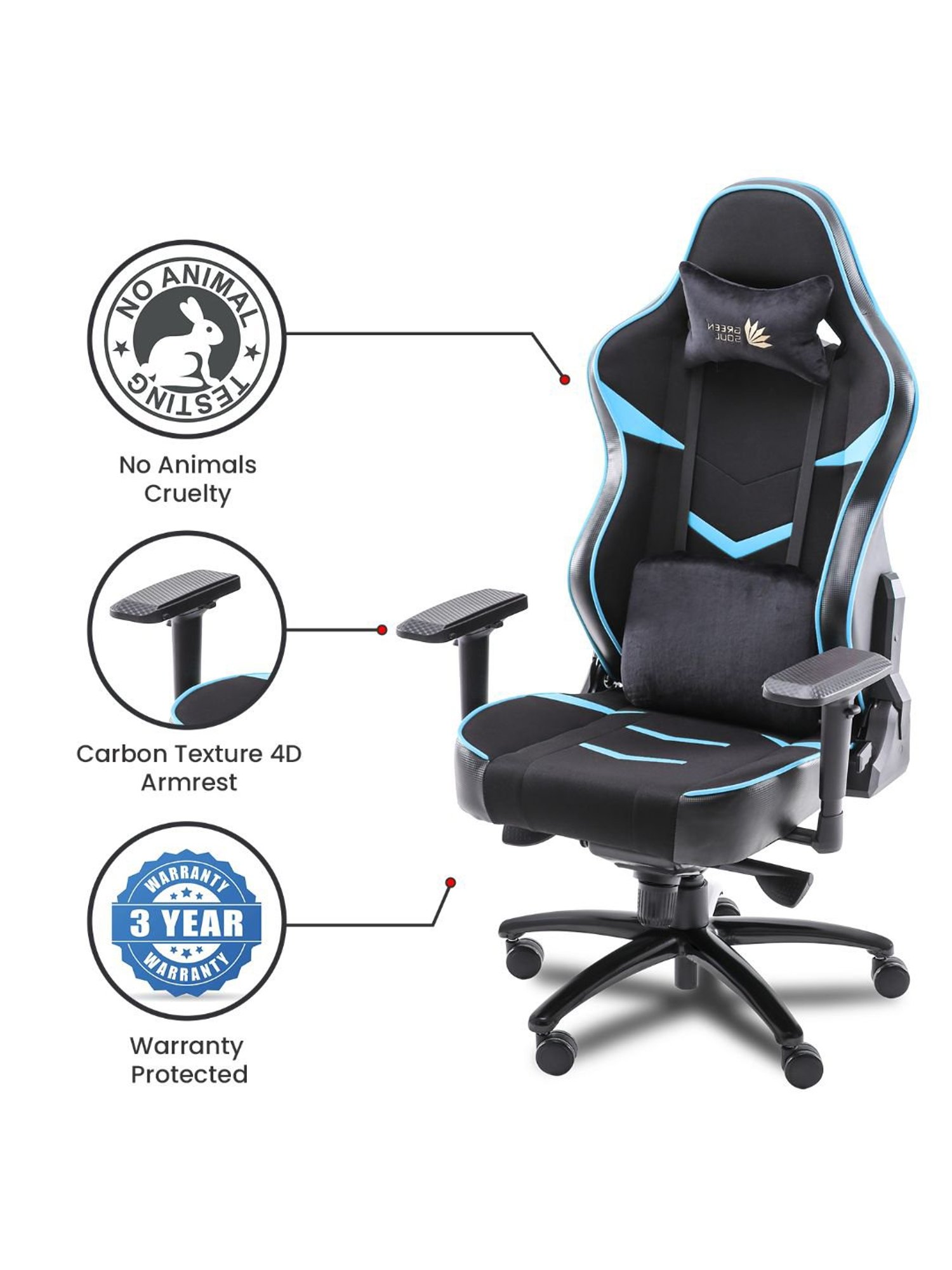Green Soul Monster T Black & Blue PU Leather Premium Gaming Chair