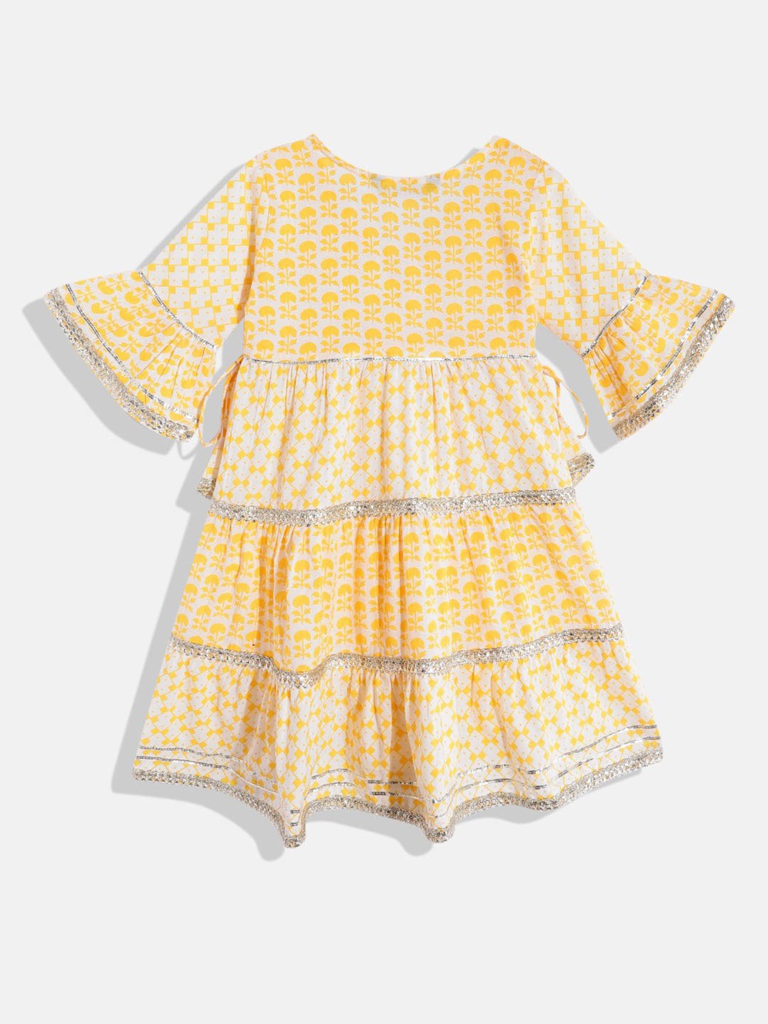 READIPRINT FASHIONS Kids White Lace Full Sleeves Dress