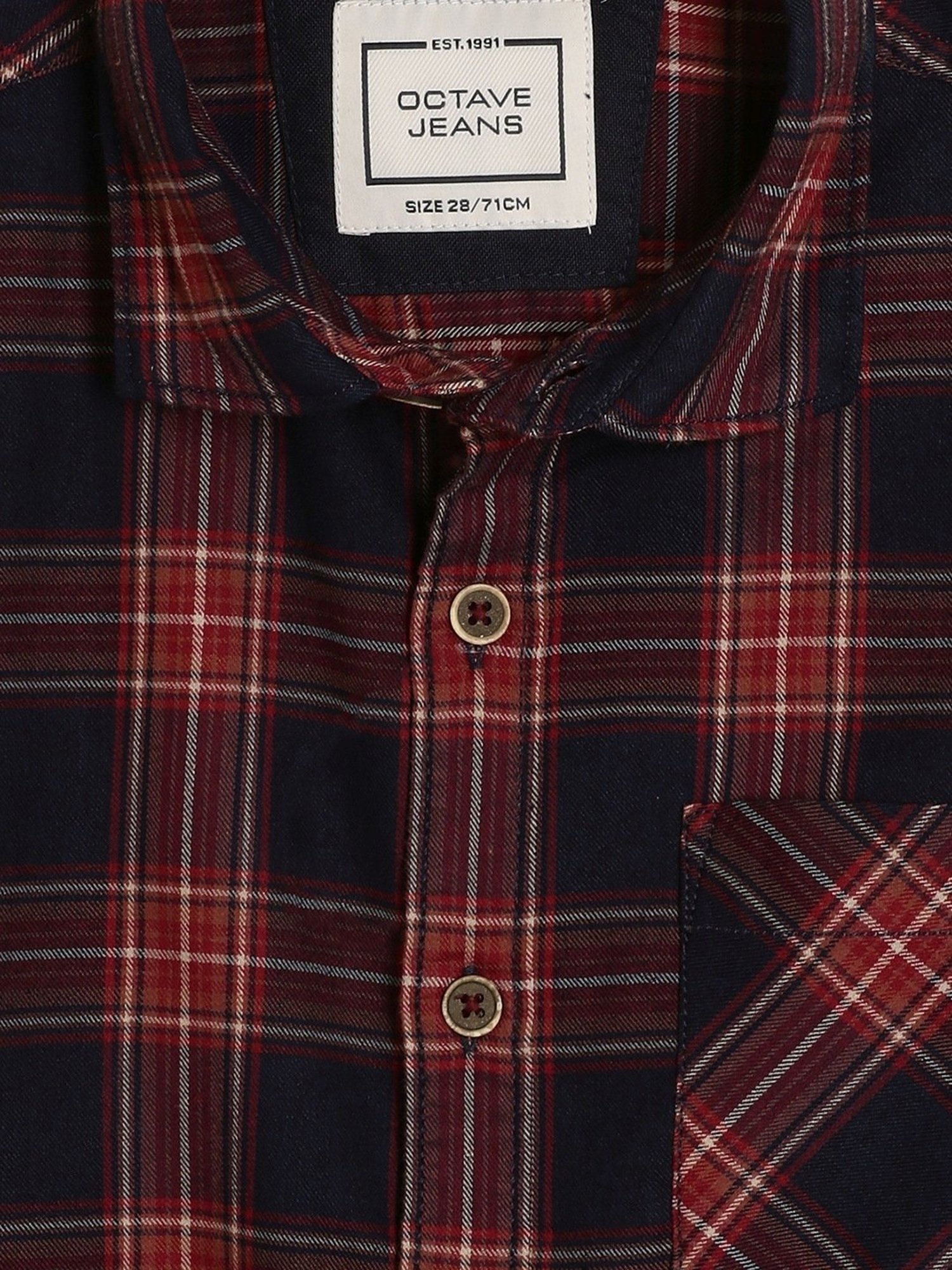 Octave Kids Marron & Black Cotton Chequered Full Sleeves Shirt