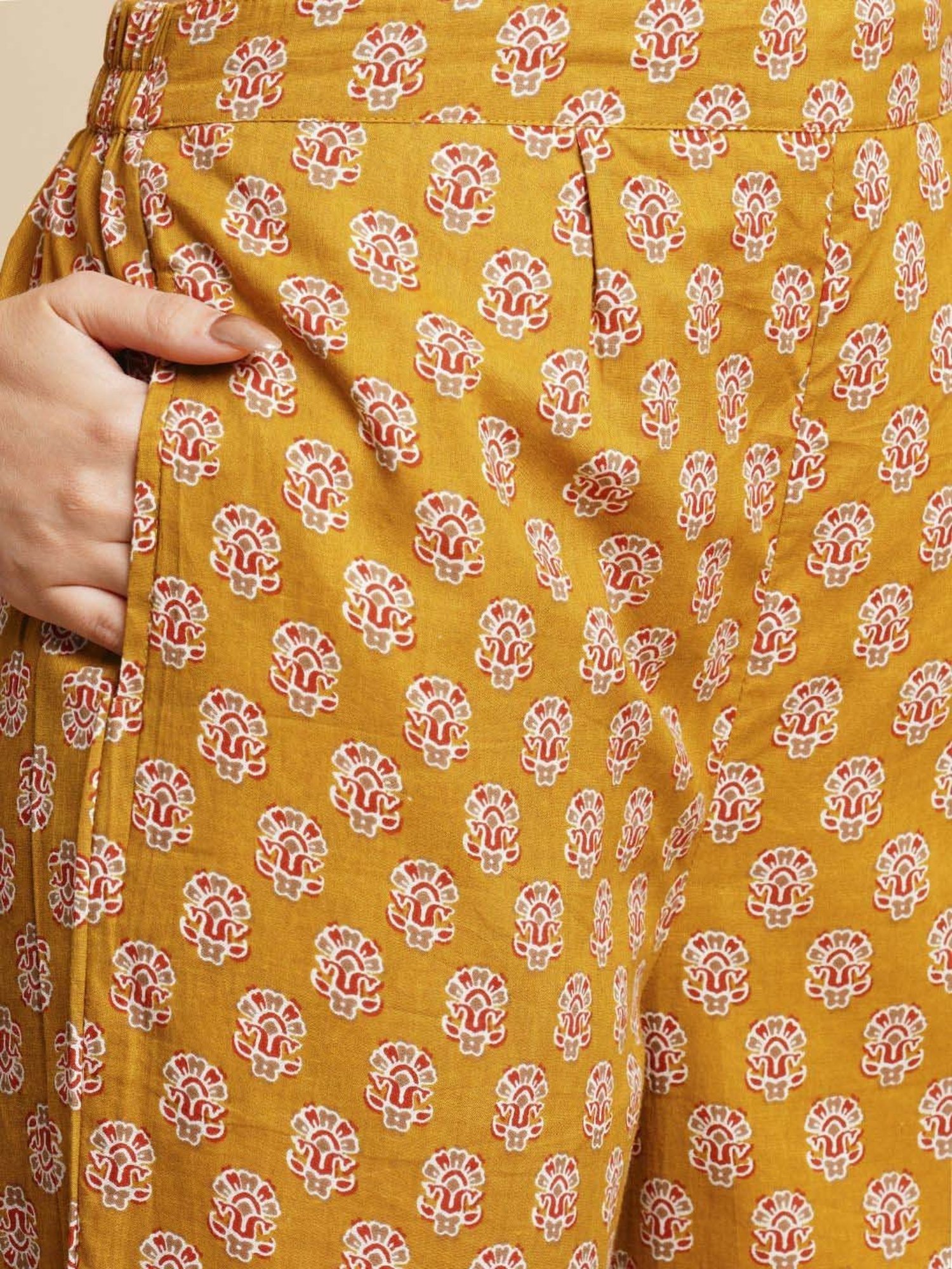 Fashor Mustard Cotton Printed Kurta & Pant Set With Dupatta