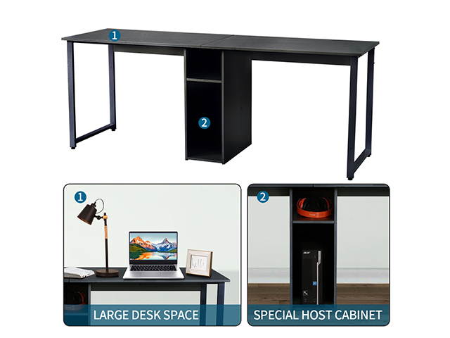 Home Office Game Table Computer Desk, Gaming Desk Table 2-Person Desk, Large Double Workstation Desk, Writing Desk with Storage,Black,GT57