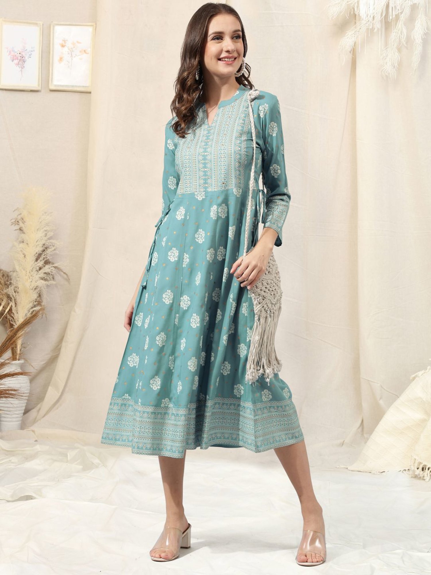 MIRCHI FASHION Blue Embroidered A-Line Dress