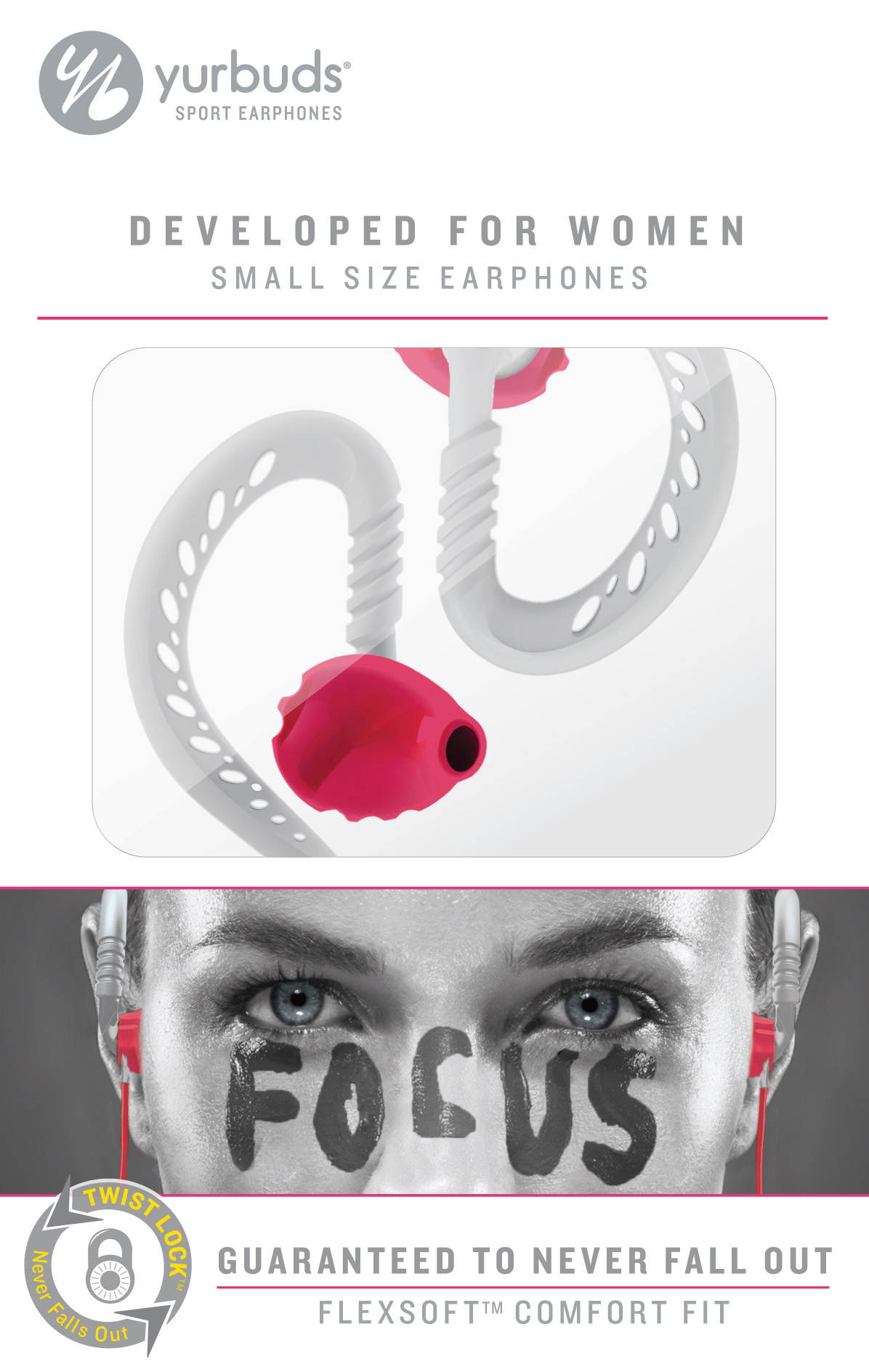 Yurbuds Focus for Women Sport Running Earphones Earbuds Headphones Pink 10219