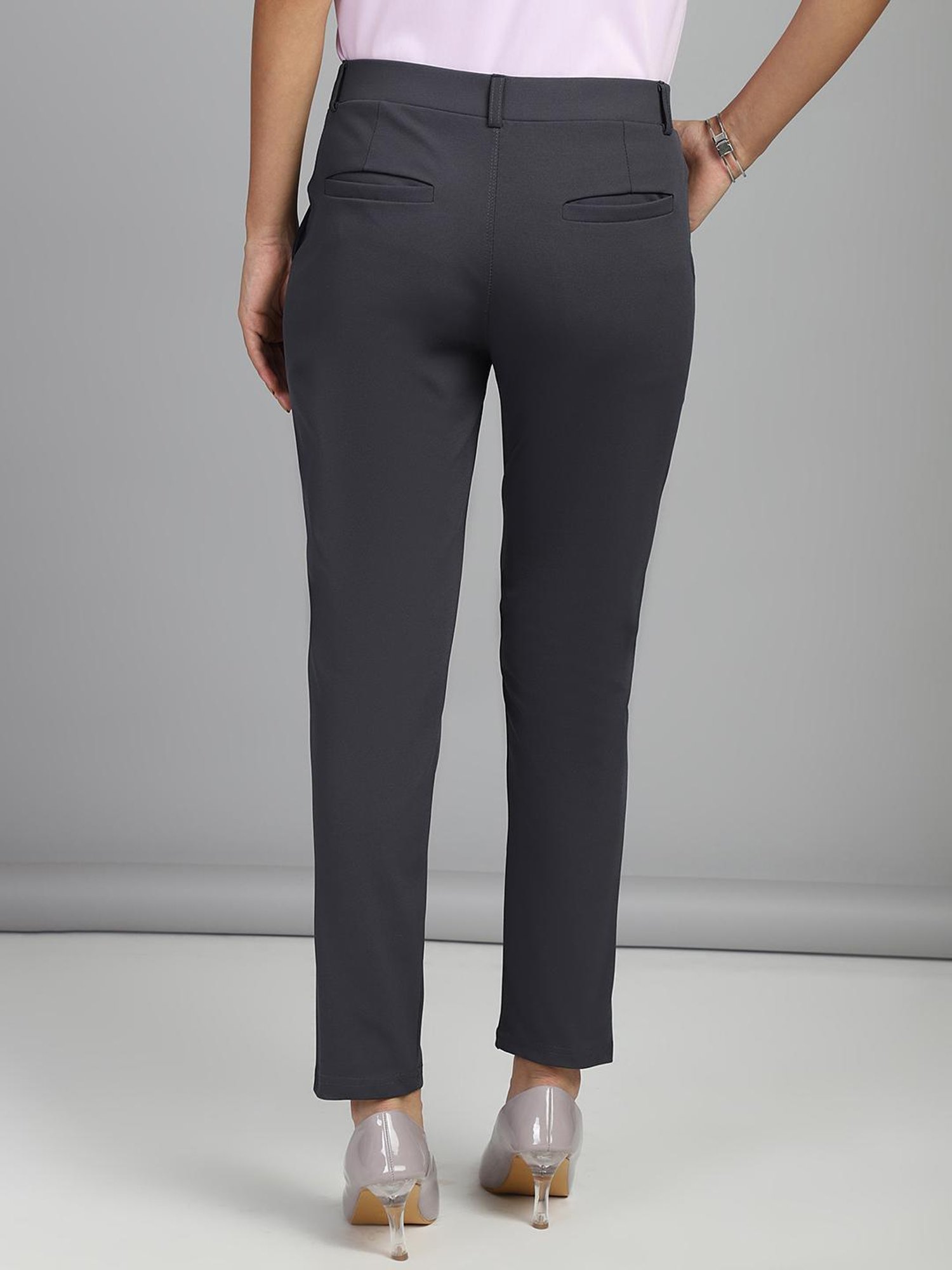 FITHUB Dark Grey Skinny Fit High Rise Formal Trousers