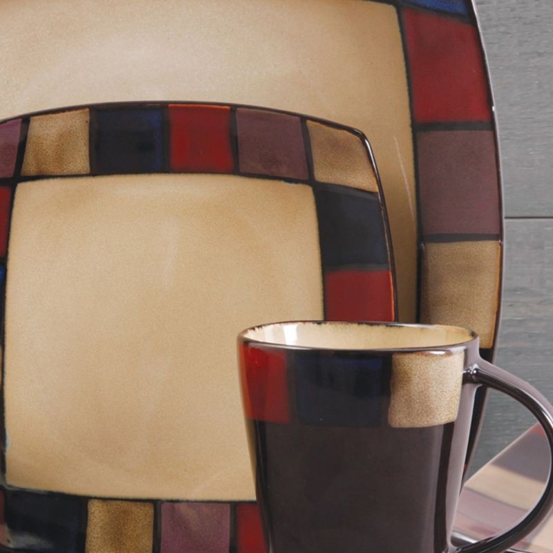 Vremi 16 Piece Multicolor Porcelain Dinnerware Set with 4 Dinner Plates, 4 Dessert Plates, 4 Salad/Soup Bowls, & 4 Coffee/Tea Mugs