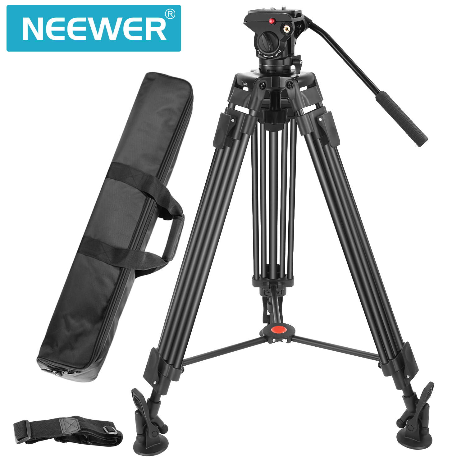 Neewer Professional Heavy Duty Video Camera Tripod,64 inches/163 centimeters Aluminum Alloy with 360 Degree Fluid Drag Head,1/4 and 3/8-inch Quick Shoe Plate,Bag,Load up to 17.6 pounds/8 kilograms