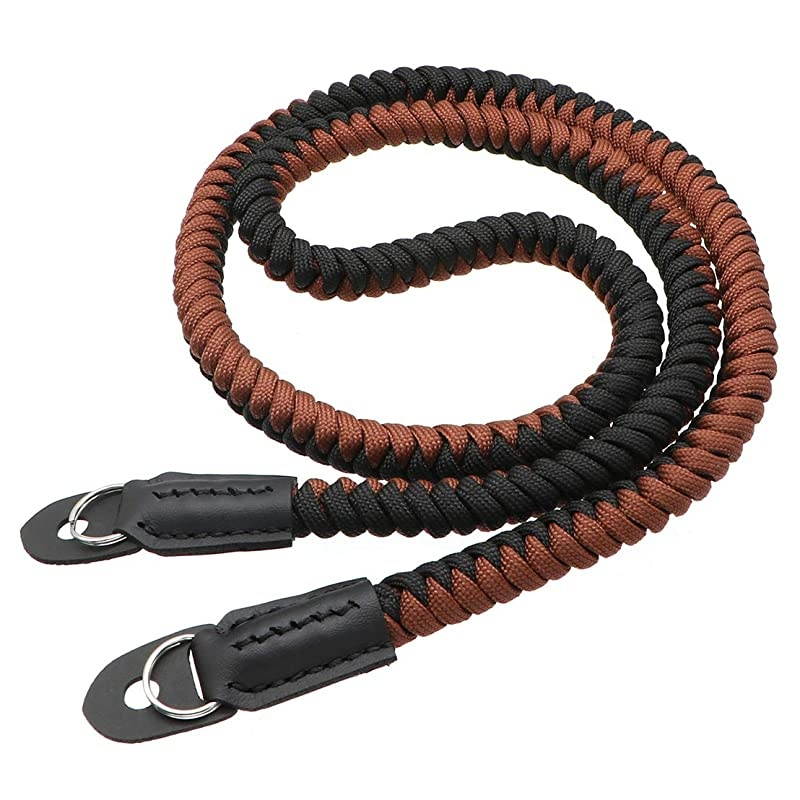 Paracord Woven Camera Neck Shoulder Strap Belt Hand Made for Canon Nikon Sony Olympus Pentax Fujifilm Panasonic SLR DSLR Digital Mirrorless Cameras 42 inch Black Brown