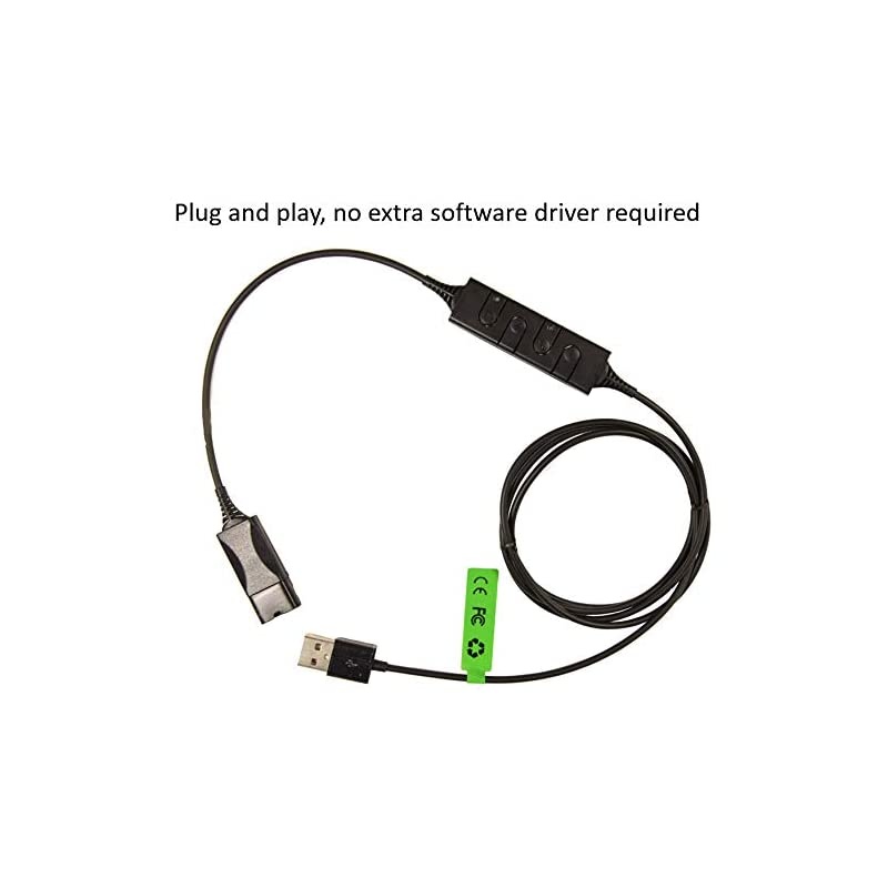 Center Headset Quick Disconnect QD Cable to USB Plug Adapter with Mute + Volume Control Compatible with Plantronic Headset QD Connector Plug to Any Computer Laptop VOIP Softphone