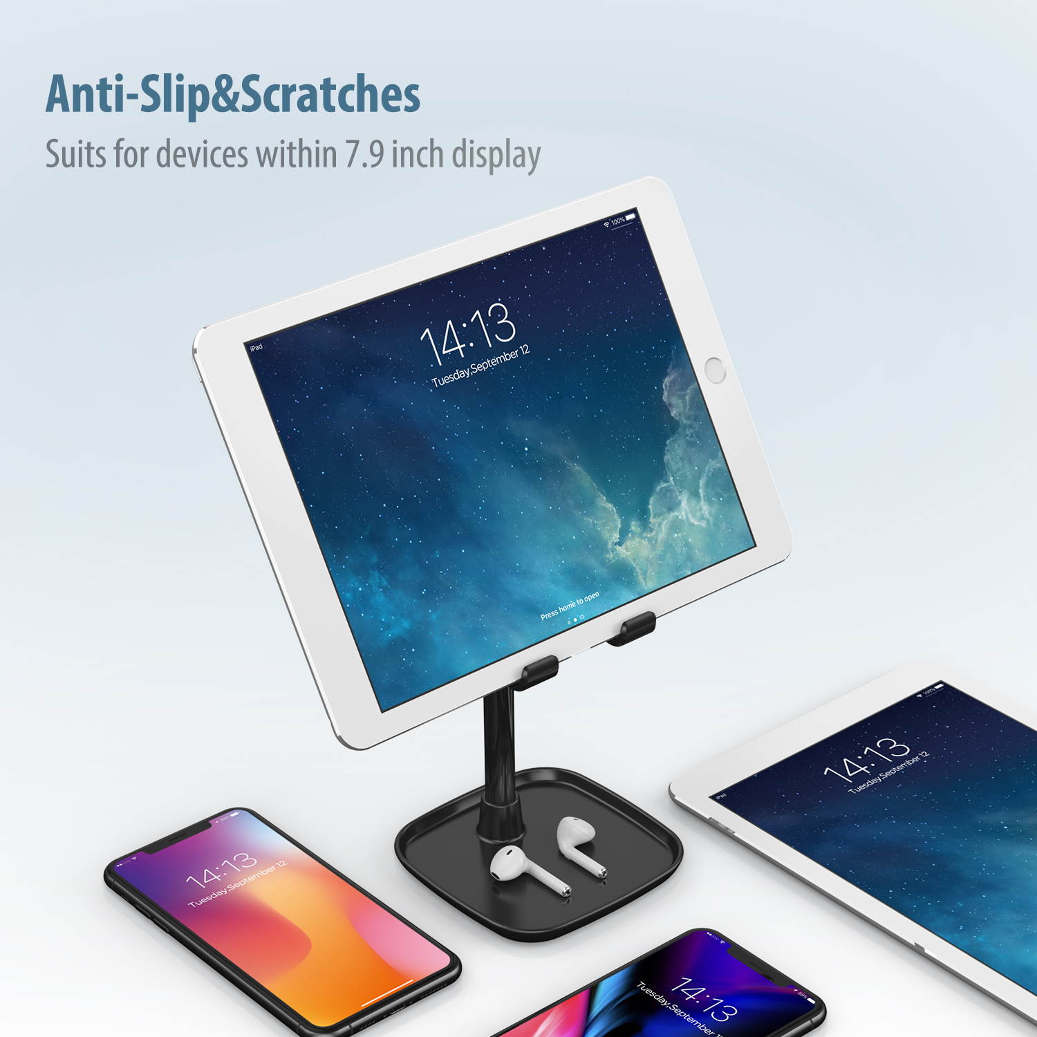 Tekpluze Cell Phone Stand for Desk,Smartphone Stand with Adjustable Angle and Height,Mobile Phone Stand with Nonslip Base, Compatible with All Smartphone,iPhone,iPad and Switch (4-10") - Black