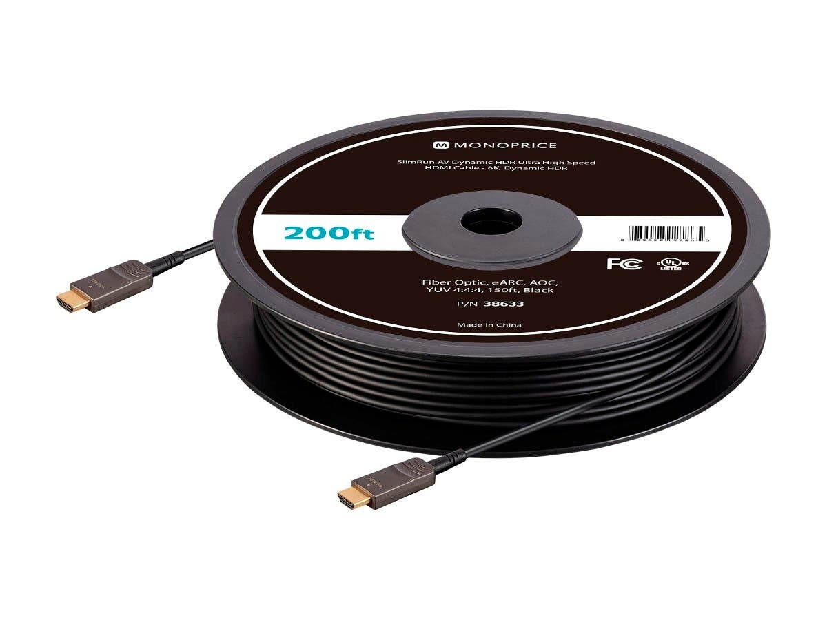 Monoprice Ultra High Speed HDMI Cable - 330 Feet - Black, 8K@120Hz, Dynamic HDR, 48Gbps, Fiber Optic, eARC, AOC, YCbCr 4:4:4 - SlimRun AV Series