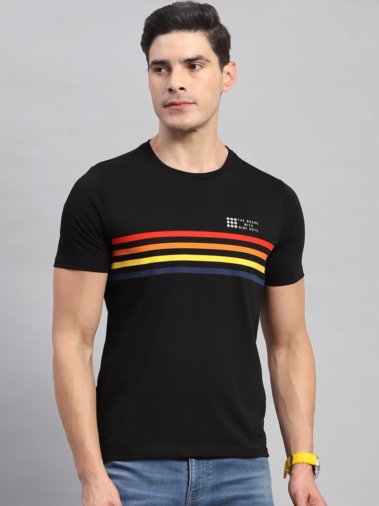 Rock.it Black Cotton Regular Fit Printed T-Shirt