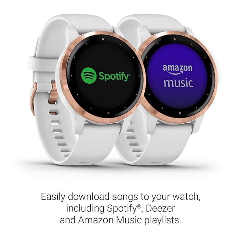 010-02172-21 Vivoactive 4S, Smaller-Sized GPS Smartwatch, Features Music, Body Energy Monitoring, Animated Workouts, Pulse Ox Sensors, Rose Gold with White Band