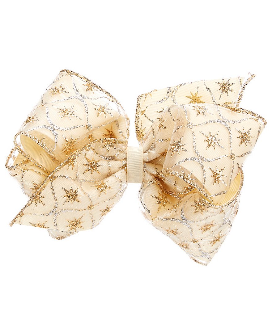 Copper Key Patterned Sparkle and Grosgrain Overlay King Bow