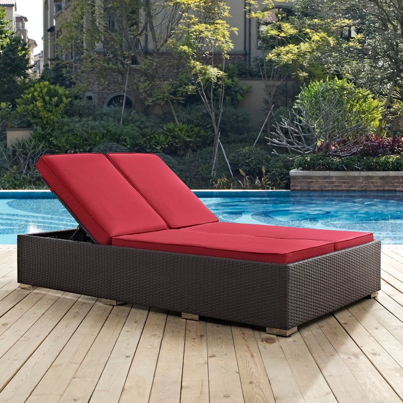 Convene Double Outdoor Patio Chaise - Red - Modway