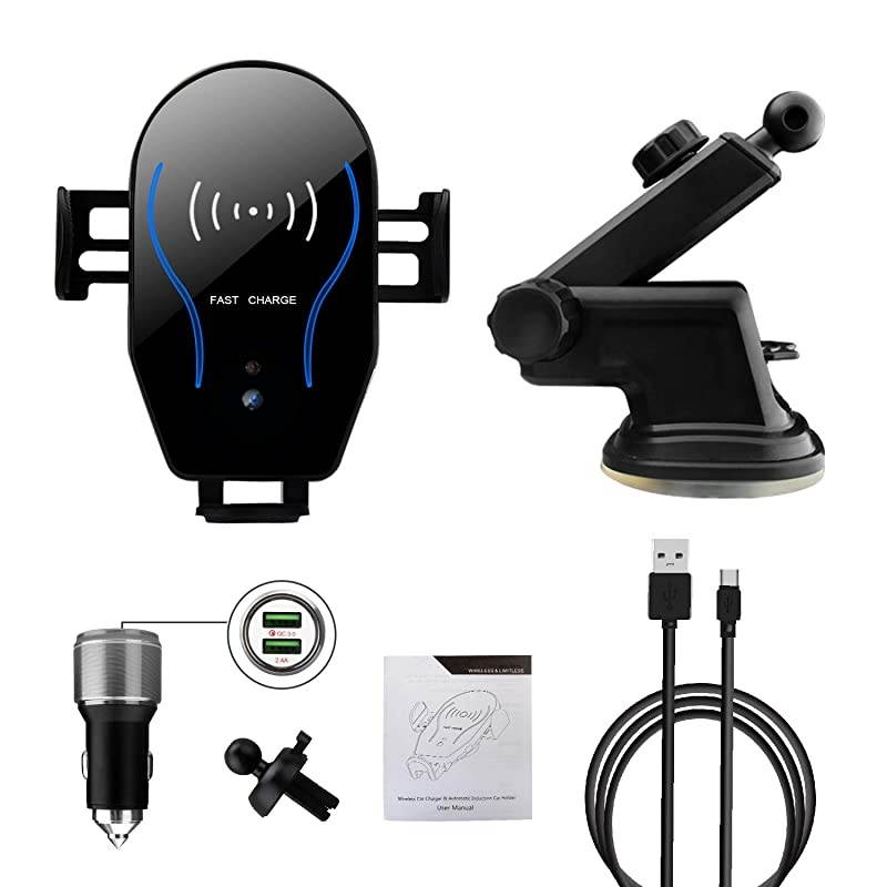 Wireless Car Charger Mount Smart Sensor |Fast Charging|AutoClamping|Case Friendly|Qi Charging Mount Compatible with iPhone Xs Max XR X 8 Plus Samsung Galaxy Note 10 9 S10+ S10 S9