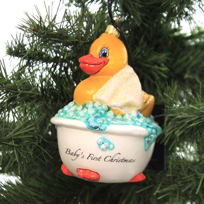 Joy To The World 4.5" Babys First Rubber Ducky Pink Ornament Bath Time Bubbles  -  Tree Ornaments