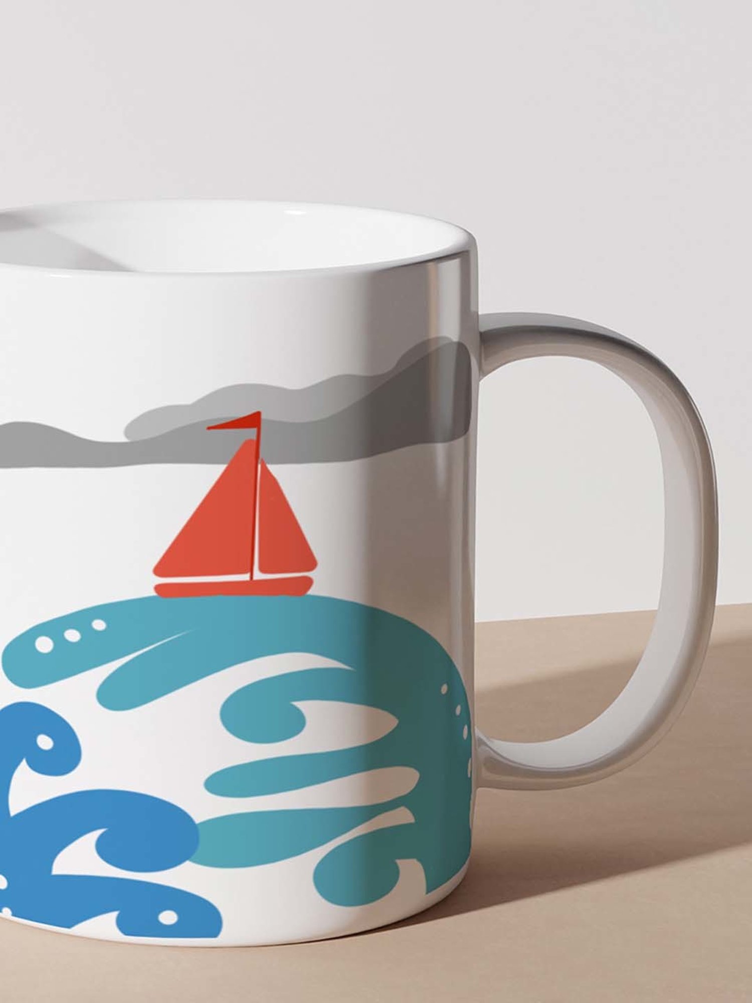 Nestroots White Stoneware Sailing Seas Coffee Mug (0.325 L)