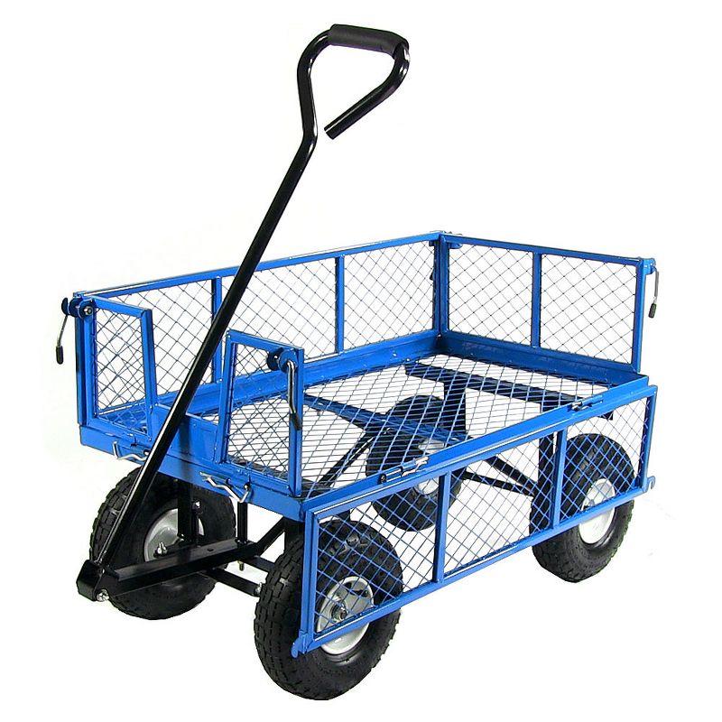 Sunnydaze Outdoor Lawn and Garden Heavy-Duty Durable Steel Mesh Utility Wagon Cart with Removable Sides - Blue