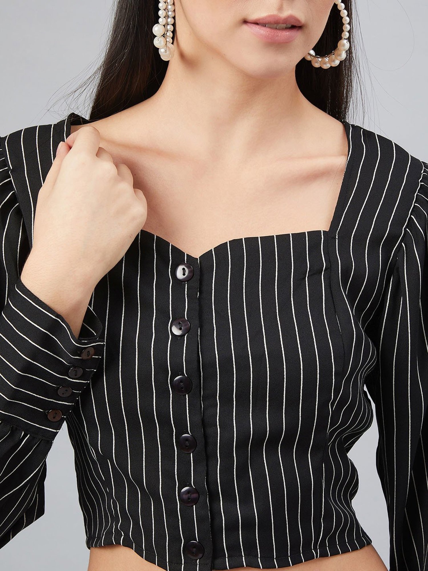 Marie Claire Black Striped Crop Top