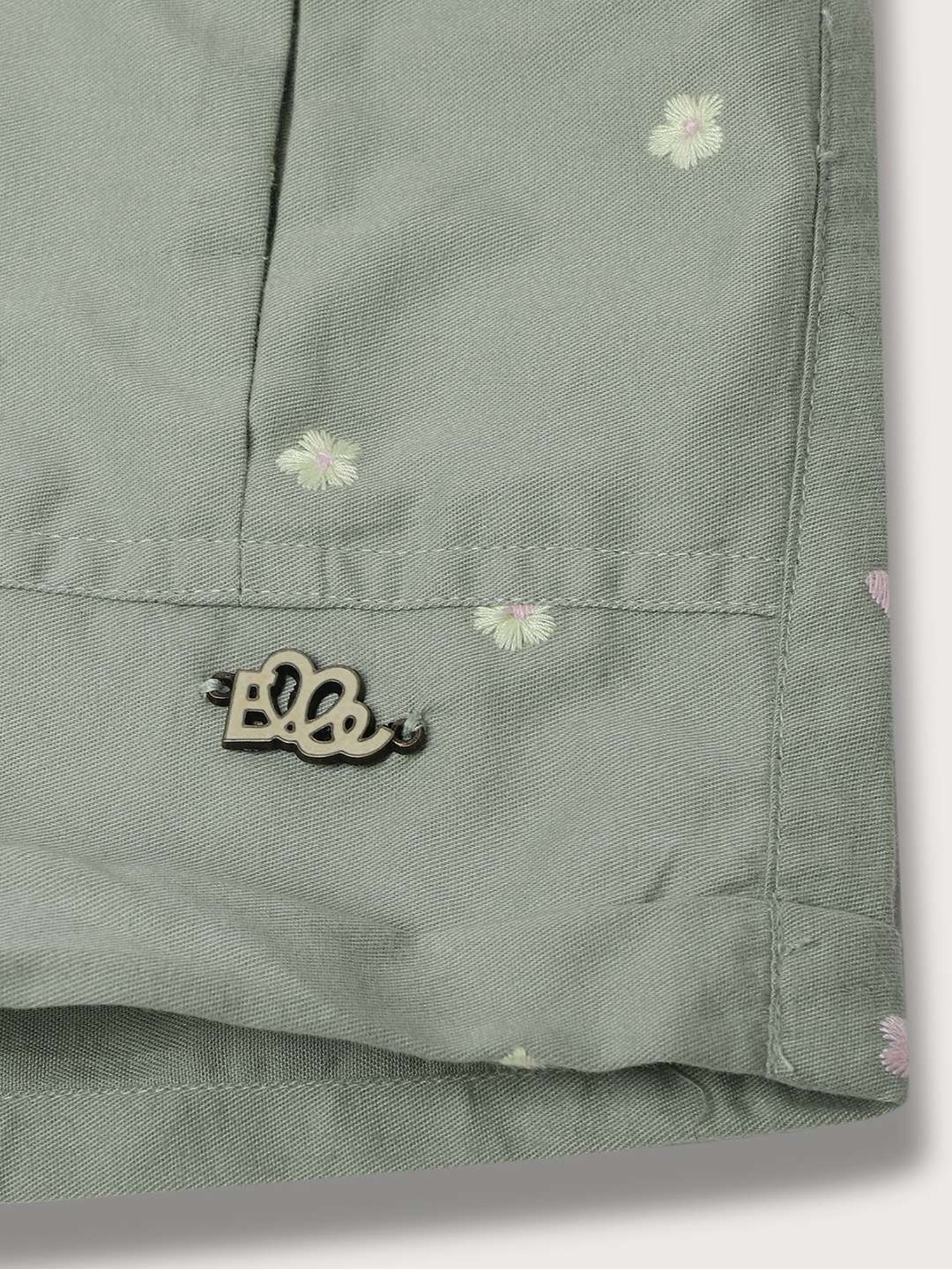 Elle Kids Olive Cotton Embroidered Jumpsuit