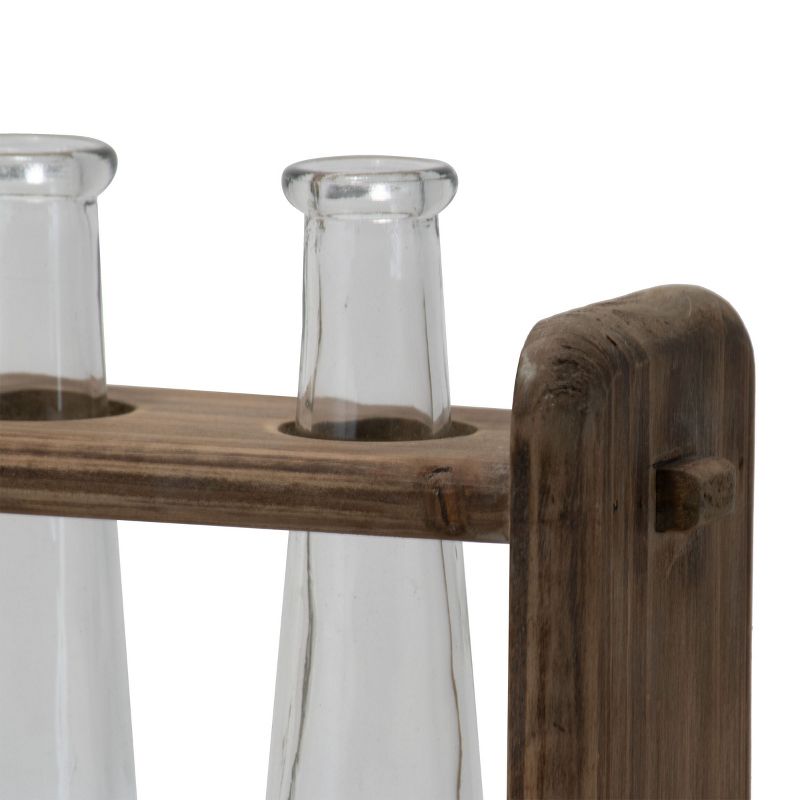 3 Glass Bud Vases in Natural Wood Stand - Foreside Home & Garden