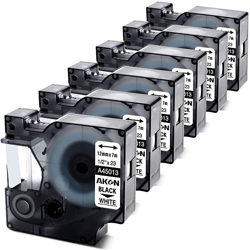 Compatible Label Tape Replacement Dymo D1 45013 S0720530 Label Tape for DYMO LabelManager 160 280 210D 360D 420P 220P 260P 450D Label Maker Black on White 12 Inch1mm x 23 Feet7m 6 Refills
