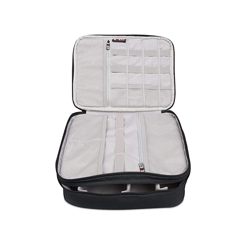 12'' Large Double Layer Waterproof Handbag Travel Office Gear Organizer Electronics Accessories Gadget Big Bag For USB Cable, SD Card, Hard Drive, Digital Camera, iPad (XL,Black)