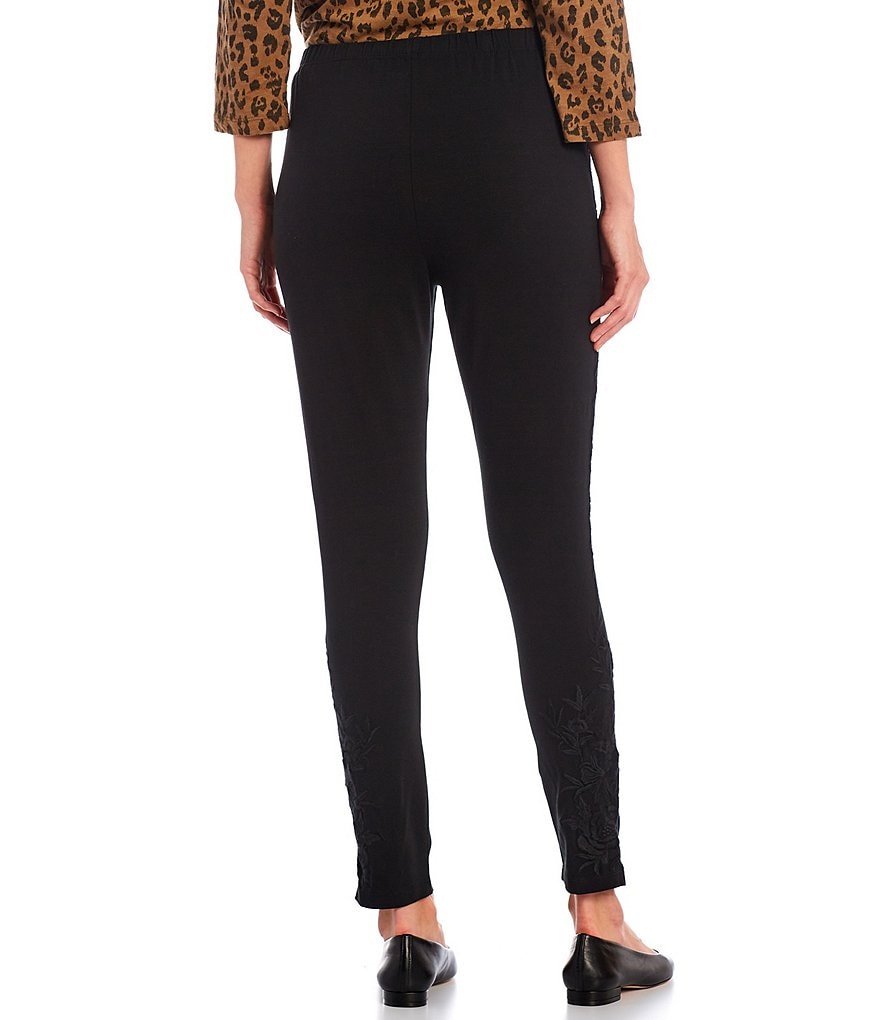 Karyn Seo Addison Tonal Embroidered Cotton Blend Leggings