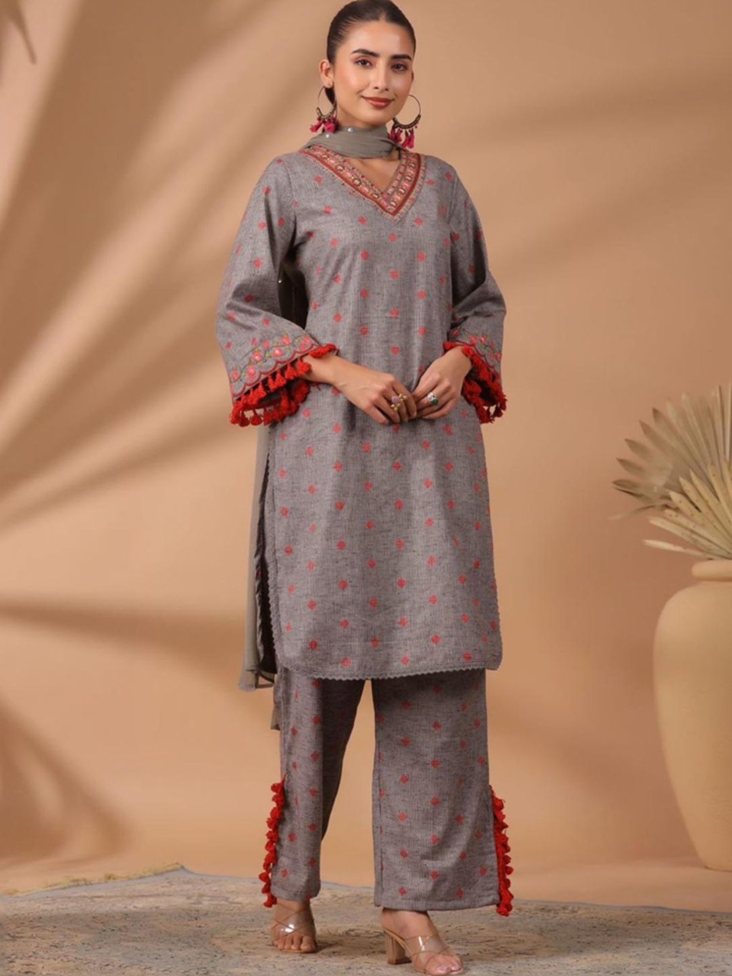 Autumnlane Aqua Poonam Cloud Cotton Kurta with Pant and Dupatta