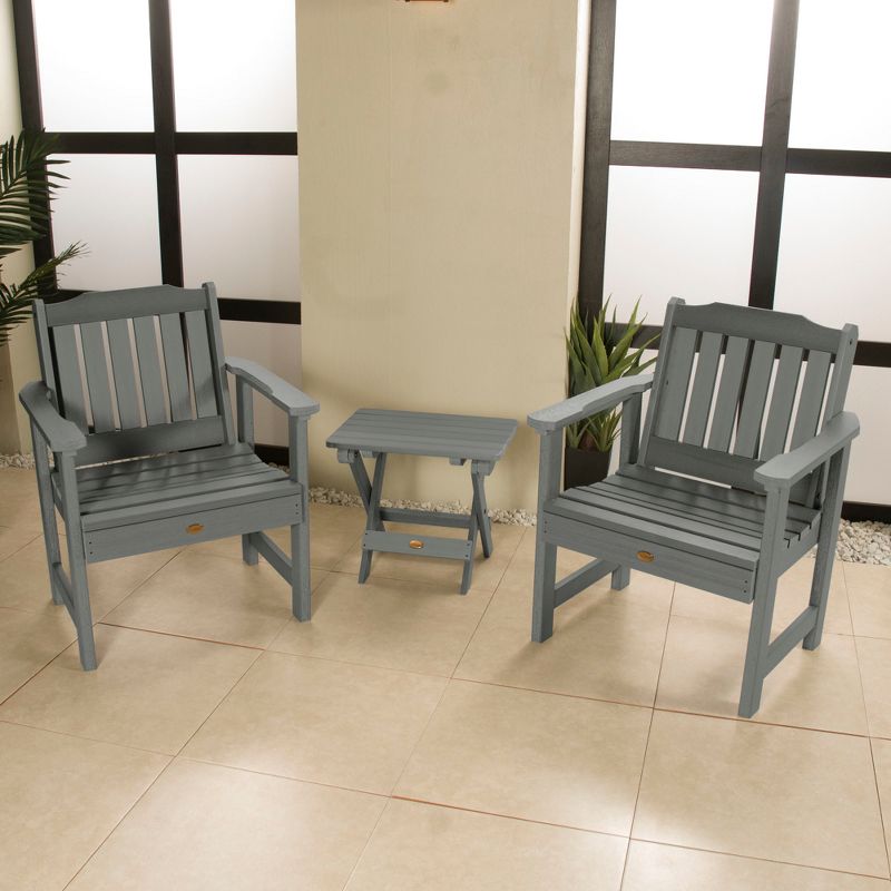 Lehigh 2pk Garden Chairs with 1 Folding Adirondack Side Table Coastal Teak Gray- Highwood