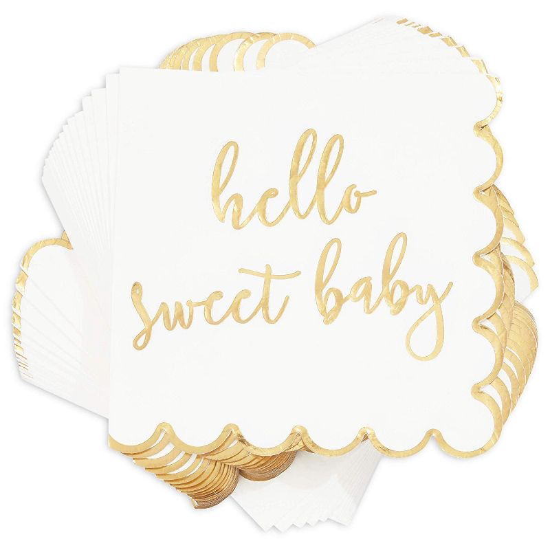 Sparkle and Bash 50Pcs HELLO SWEET BABY Paper Disposable Napkins 6.5" for Baby Shower Tableware Decorations