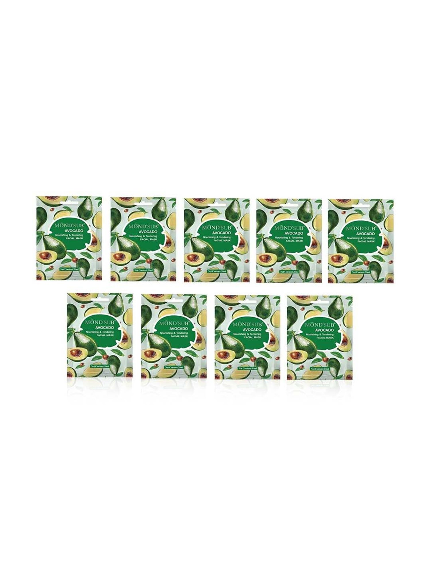 MONDSUB Avocado Nourishing Facial Sheet Masks (Pack of 9) - 20 ml Each
