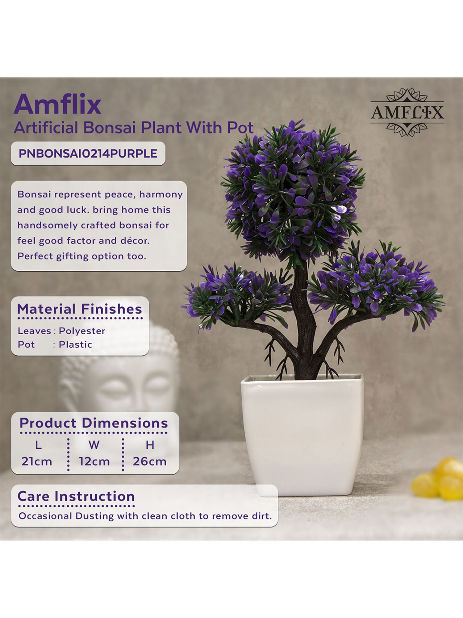 Amflix Purple Artificial Bonsai Plant With Pot