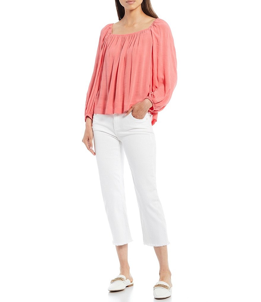 Sanctuary Square Neck Long Blouson Sleeve Sunset Top