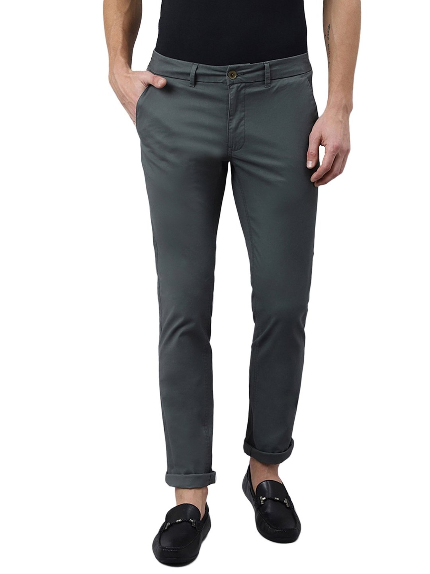 Woods Slate Grey Regular Fit Flat Front Trousers