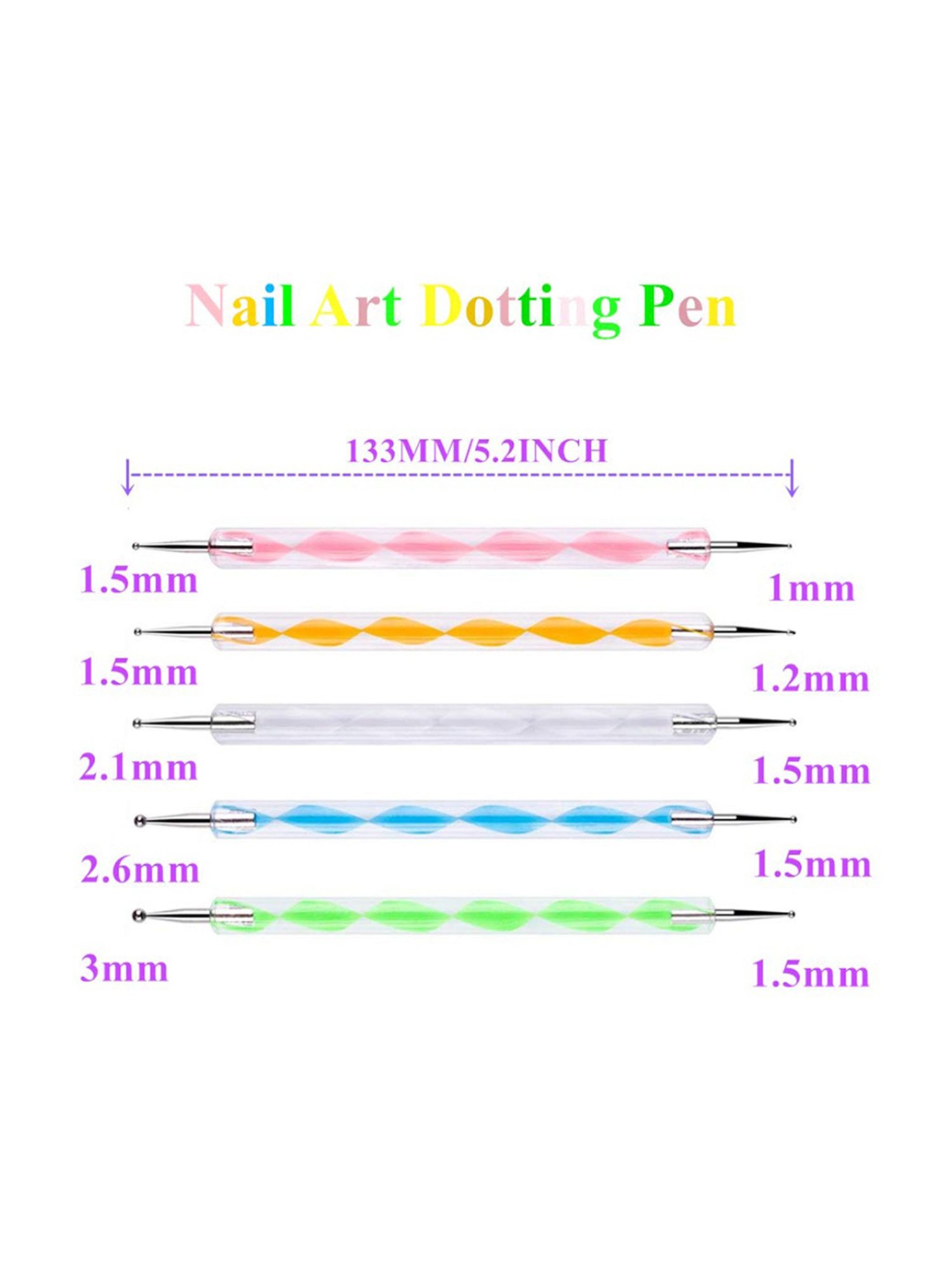 Bronson Professional Nail Art Kit Brush Set with Dotting Pen Dual Side Tool - 5 Pieces