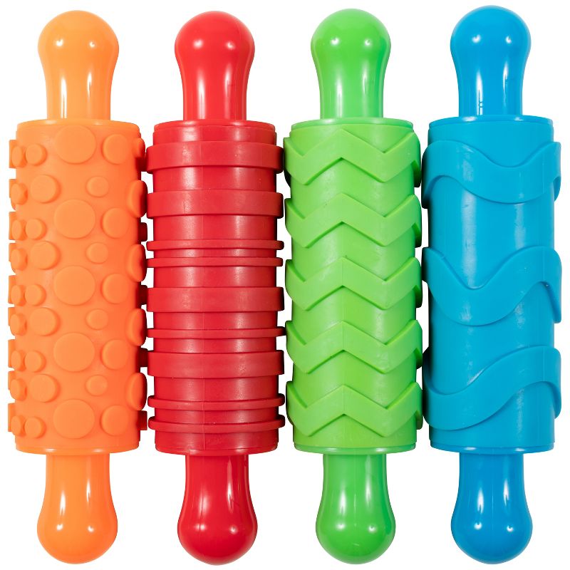 Ready 2 Learn Paint and Dough Texture Rollers - Set of 4 - Pattern Rolling Pins for Kids - Art Tools for Posters, Signs and Dough Creations, Multi