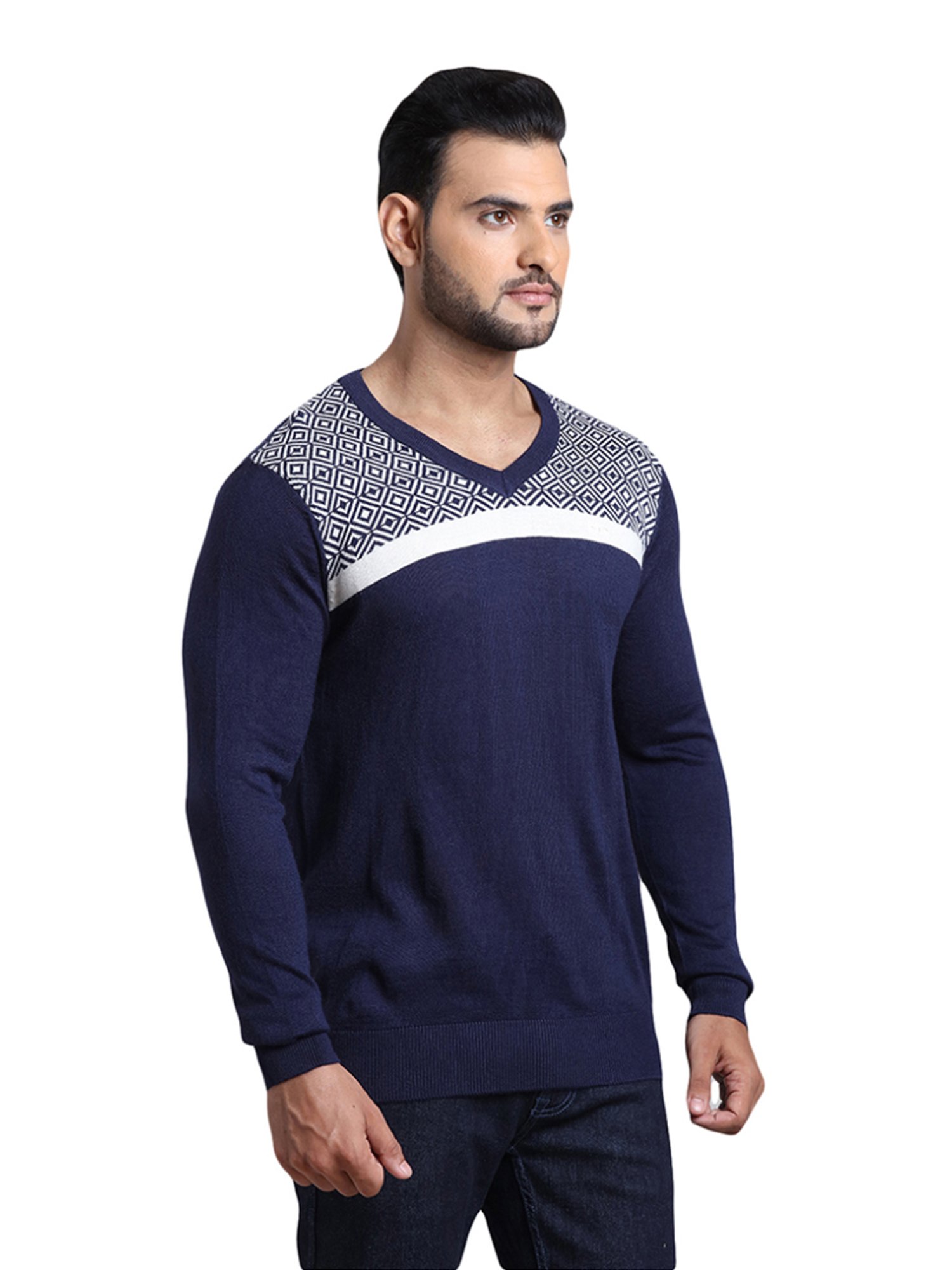ColorPlus Blue Tailored Fit Texture Sweater