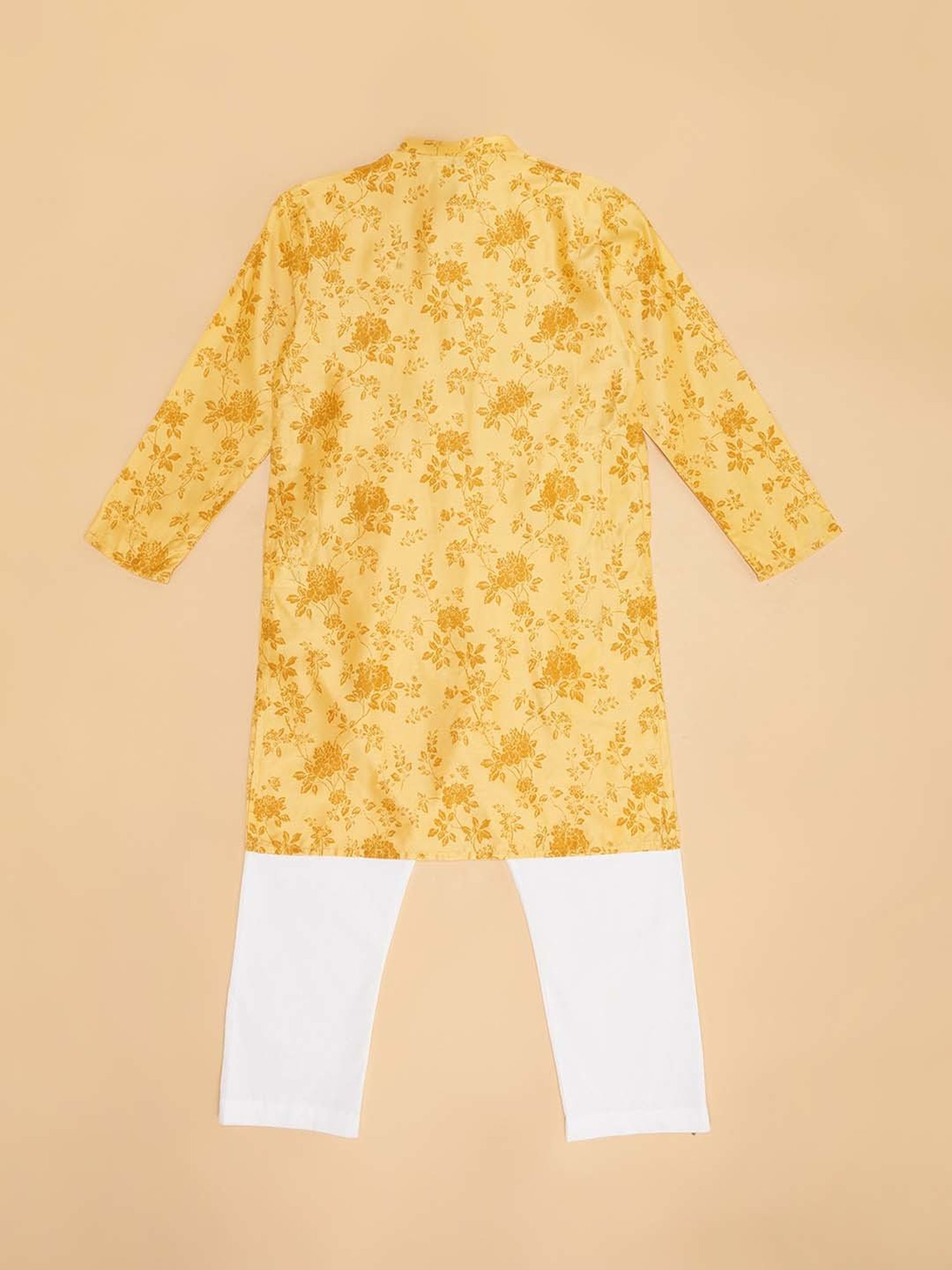 Indus Route by Pantaloons Kids Mustard & White Printed Full Sleeves Kurta Set