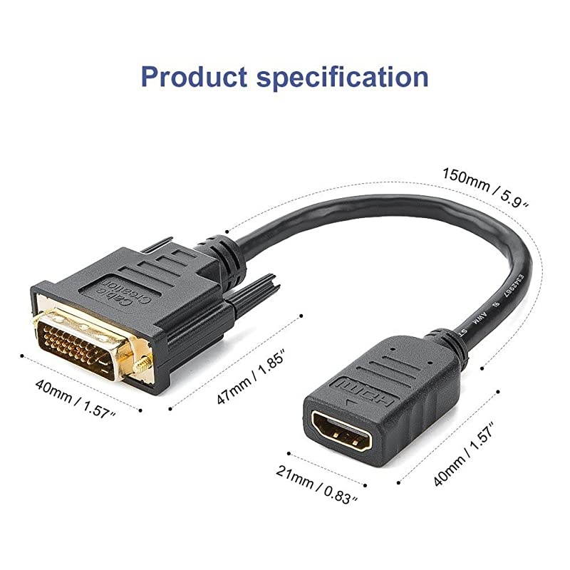 to DVI Cable CableCreation 2Pack 05 Feet BiDirection Female to DVI24+1 Male Adapter Support 1080P Full HD 3D for Raspberry Pi Roku Xbox One 015M Black