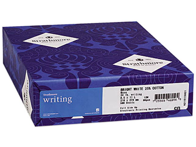 Strathmore 300-068 25% Cotton Business Stationery, 24 lbs., 8-1/2 x 11, Ultimate White, 500/Ream