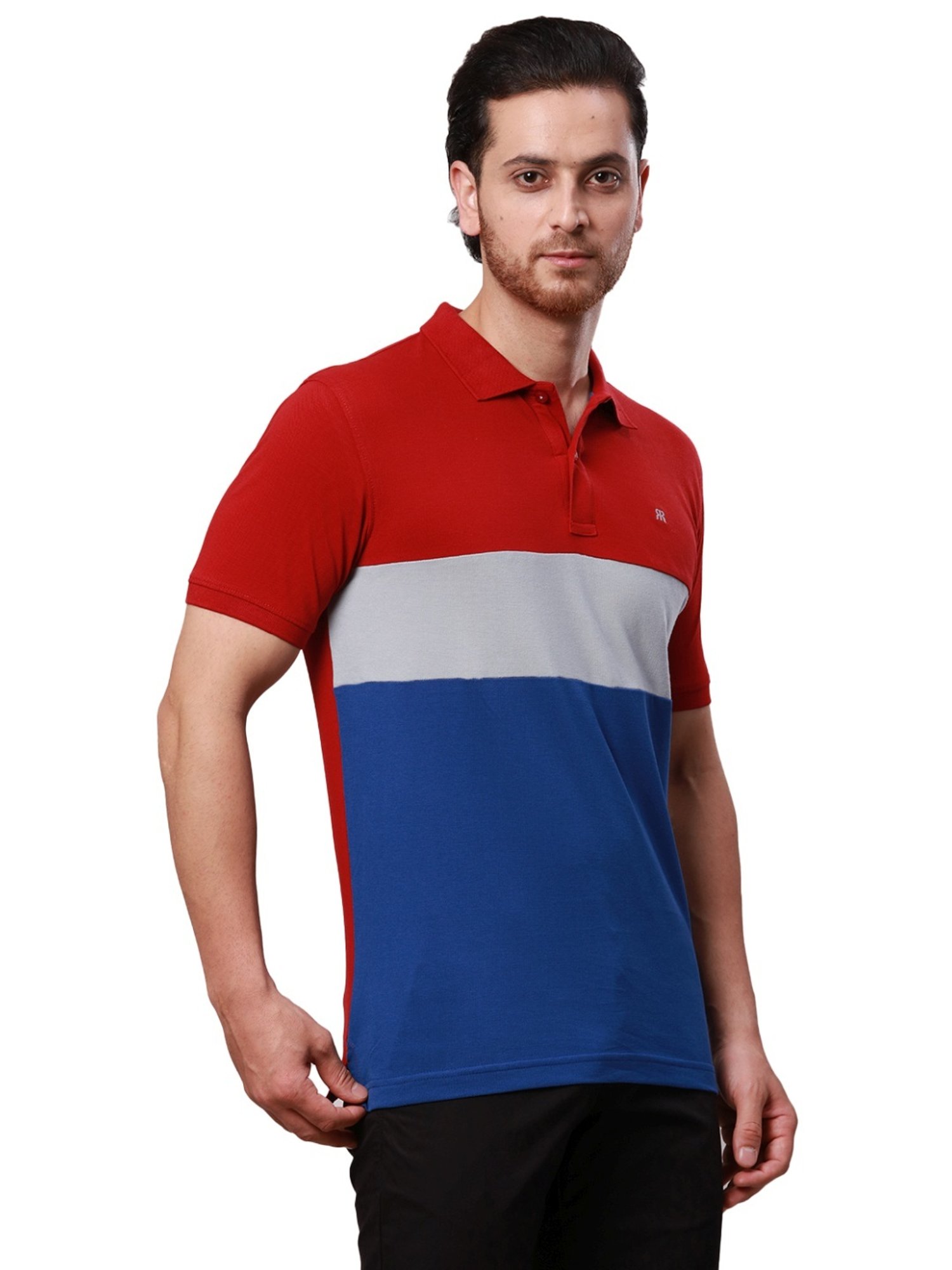 Raymond Maroon Pure Cotton Contemporary Fit Colour Block Polo T-Shirt