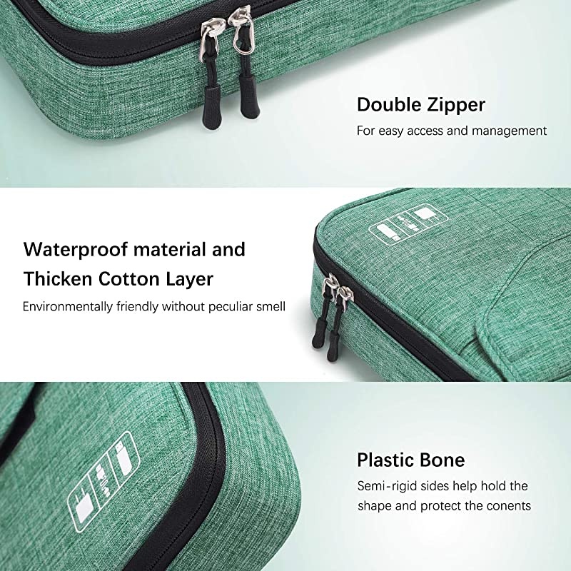 Electronics Bag,  Electronic Accessories Travel Cable Organizer Waterproof Cord Storage Bag for Cables, iPad (Up to 11''),Power Bank, USB Flash Drive and More-(All Black)