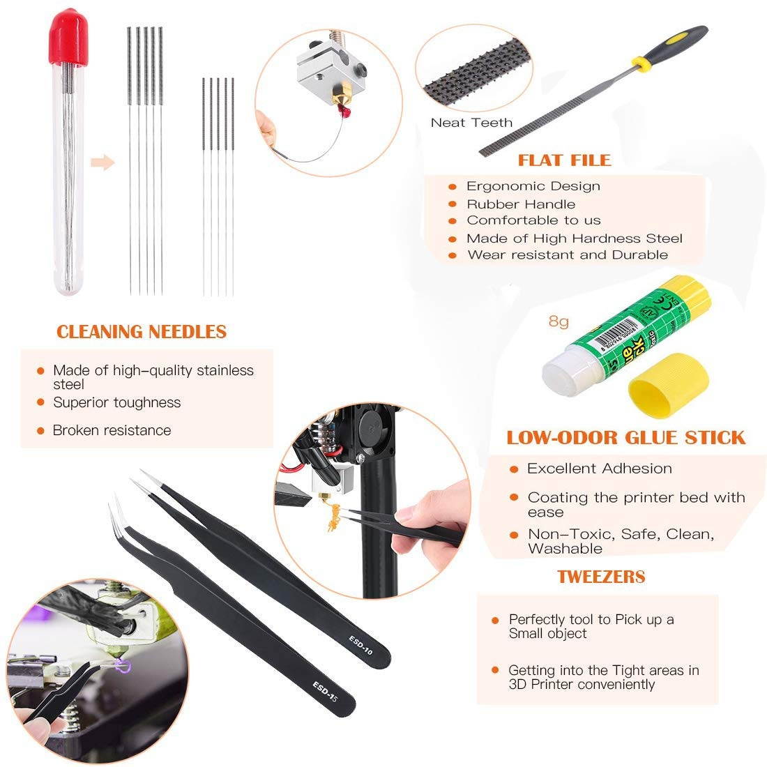 Daszui 3D Print Tool Kit Includes Debur Tool3D Print Tweezers Pliers Scarper Clean up Knives Carving Knife Come with Storage Case for Printing Removing