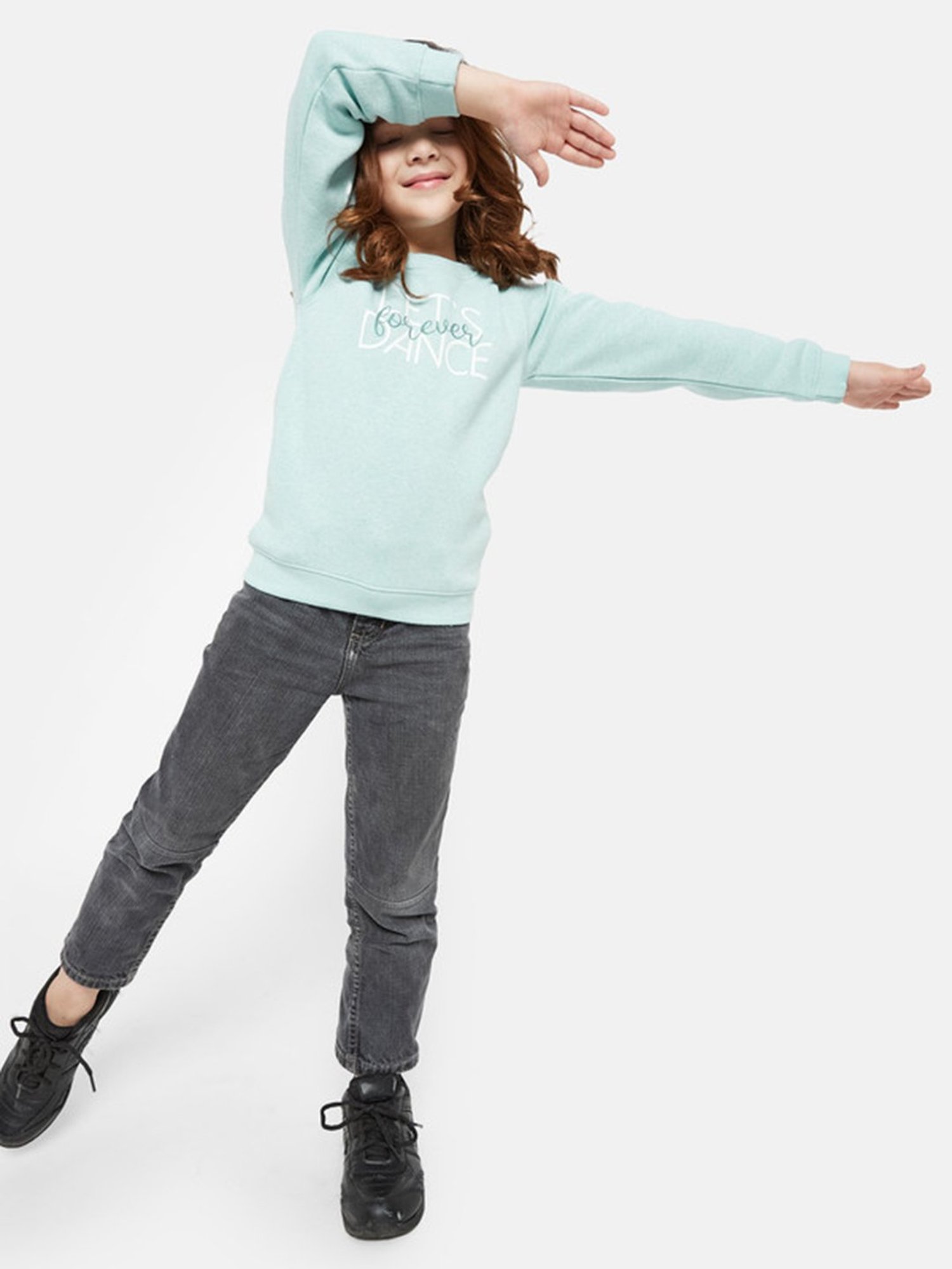 METTLE Kids Aqua Blue Printed Full Sleeves Sweatshirt